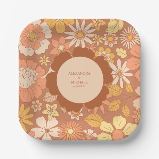 Retro Groovy Jaren 70-Thema Gedempte Tinten Bruilo Papieren Bordje (Voorkant)