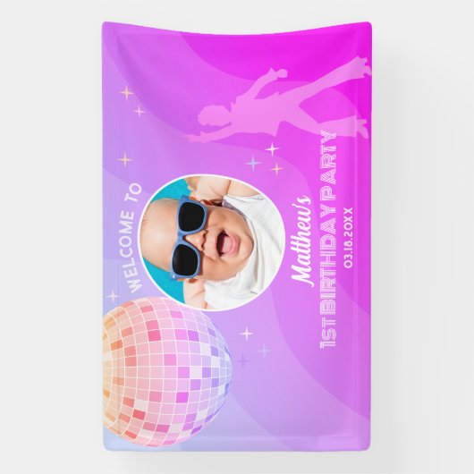 Retro Groovy jaren 80 jaren 90 Disco Verjaardag We Spandoek (Verticaal)