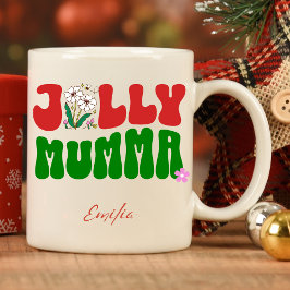 Retro Groovy Jolly Mumma Aangepaste naam Kerstmis Mok