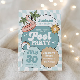 Retro Groovy Jongens Zwembad Feest Verjaardag Kaart