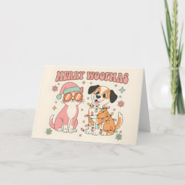 Retro Groovy Kat & Hond Prettig Kerstfeest Feestdagen Kaart