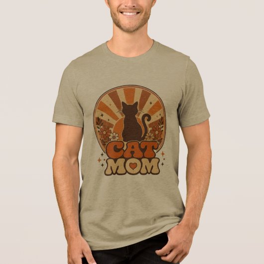 Retro Groovy Kattenmoeder Sunburst T-Shirt (Voorkant)