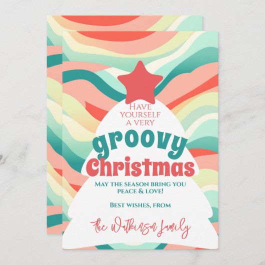 Retro Groovy Kerst Regenboog Wave Feestdagenkaart (Voorkant / Achterkant)