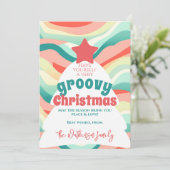 Retro Groovy Kerst Regenboog Wave Feestdagenkaart (Staand voorkant)