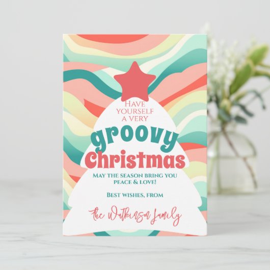 Retro Groovy Kerst Regenboog Wave Feestdagenkaart (Staand voorkant)