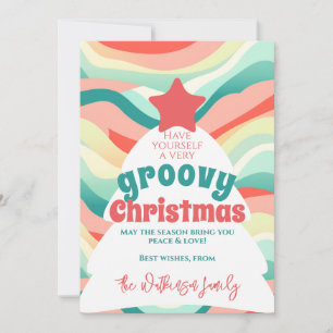 Retro Groovy Kerst Regenboog Wave Feestdagenkaart