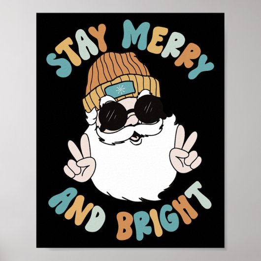 Retro Groovy Kerst Vrolijk verblijf Bright Santa C Poster (Voorkant)