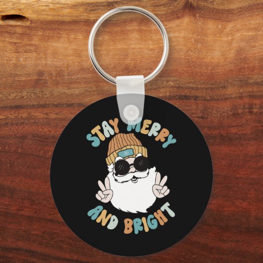 Retro Groovy Kerst Vrolijk verblijf Bright Santa C Sleutelhanger (Voorkant)