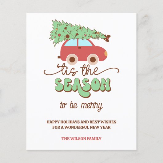 Retro Groovy Kerstboom Auto Dit Het Seizoen (Voorkant)