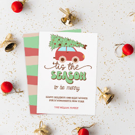 Retro Groovy Kerstboom Auto Dit Het Seizoen