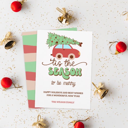 Retro Groovy Kerstboom Auto Dit Het Seizoen