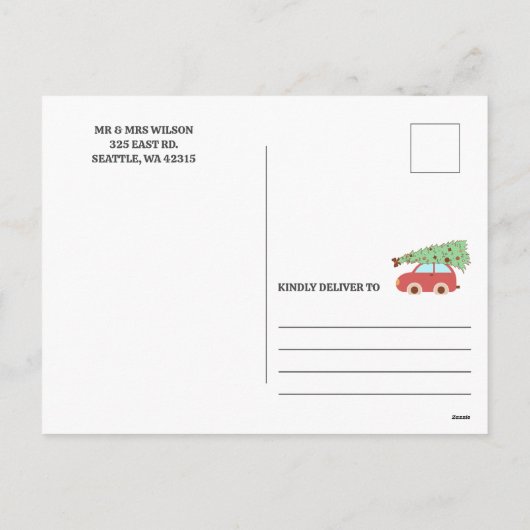 Retro Groovy Kerstboom Auto Dit Het Seizoen Feestdagenkaart (Achterkant)