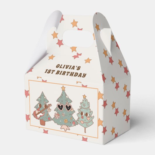 Retro Groovy Kerstboom Hippie Verjaardagsfeest Bedankdoosjes (Voorkant Zijde)