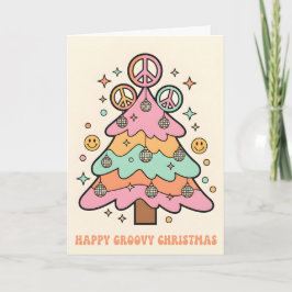 Retro Groovy Kerstboom Prettig Kerstfeest Feestdagen Kaart