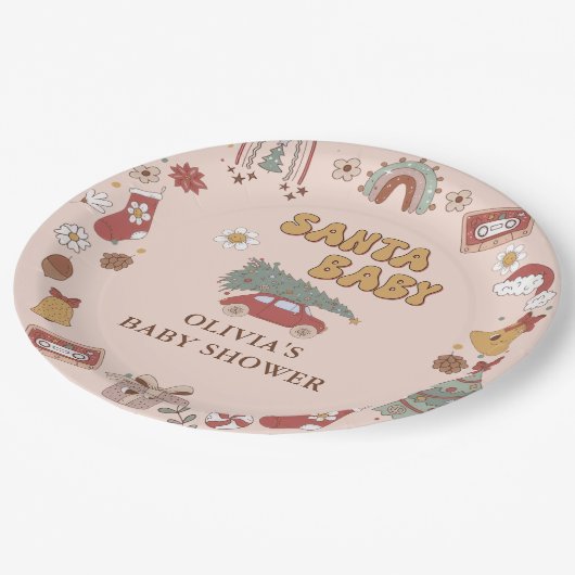 Retro Groovy Kerstboom Santa Baby shower Papieren Bordje (Gekanteld)