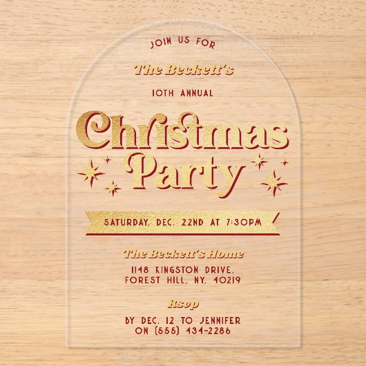 Retro Groovy kerstfeest Acryl Uitnodigingen (Voorkant)