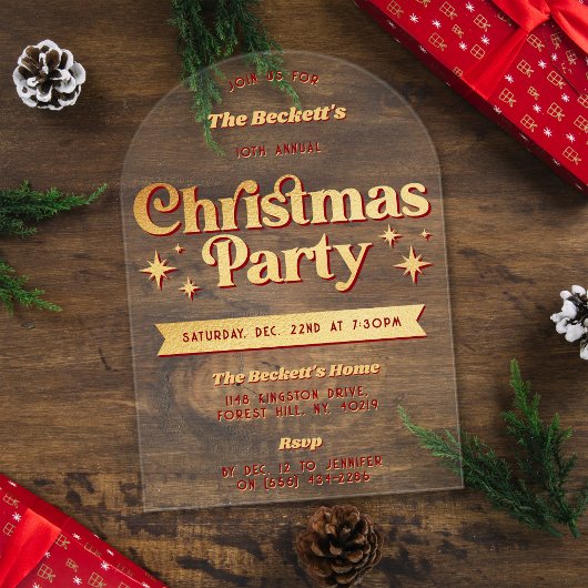 Retro Groovy kerstfeest Acryl Uitnodigingen