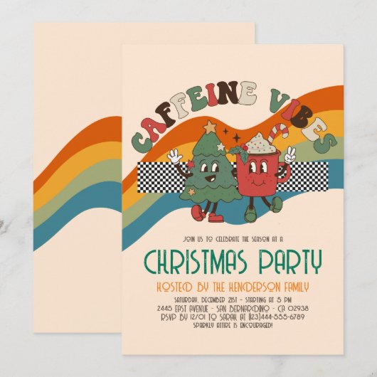 Retro Groovy-kerstfeestdag Kaart (Voorkant / Achterkant)