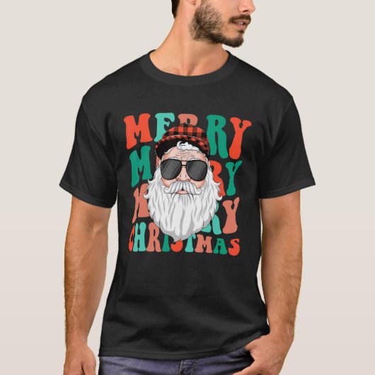 Retro Groovy kerstfeestdrory, opgeruimd Hippie Sa T-shirt (Voorkant)