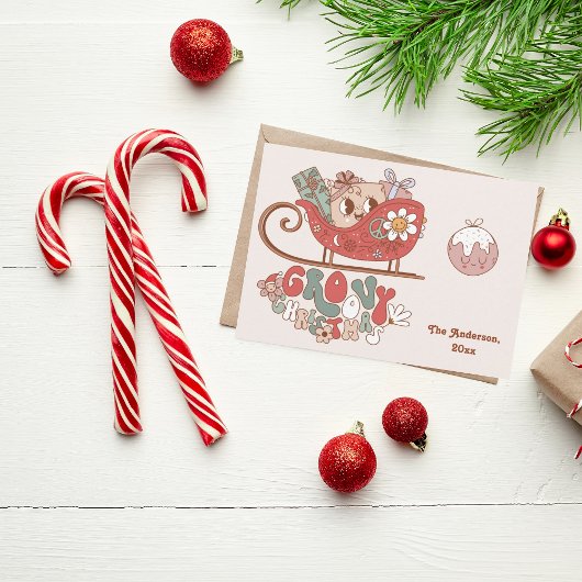 Retro Groovy-kerstfotokaartje Feestdagenkaart
