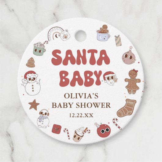 Retro Groovy Kerstmis Santa Baby shower Bedankjes Labels (Voorkant)