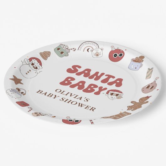 Retro Groovy Kerstmis Santa Baby shower Papieren Bordje (Gekanteld)