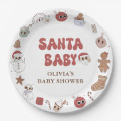 Retro Groovy Kerstmis Santa Baby shower Papieren Bordje (Voorkant)