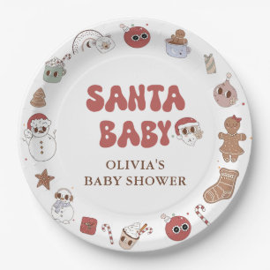 Retro Groovy Kerstmis Santa Baby shower Papieren Bordje