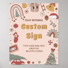 Retro Groovy Kerstmis Verjaardagsfeest Tafelteken Poster