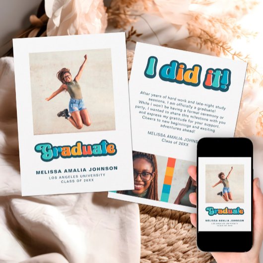 Retro groovy kleur 3 foto Afstuderen aankondiging