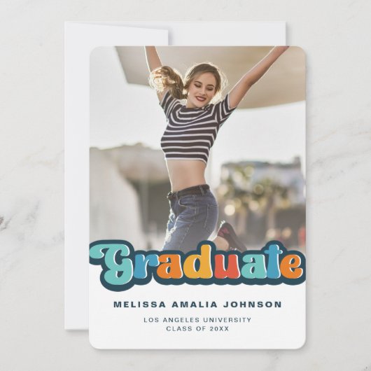 Retro groovy kleur 3 foto Afstuderen aankondiging (Voorkant)