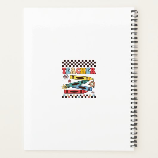 Retro groovy kleurpotloden bloemen dambord leraar planner (Achterkant)