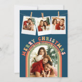 Retro Groovy Kleurrijk 4 Foto Blauw Kerstmis Feestdagenkaart (Voorkant)
