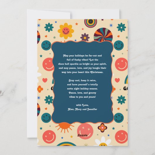 Retro Groovy Kleurrijk 4 Foto Blauw Kerstmis Feestdagenkaart (Achterkant)