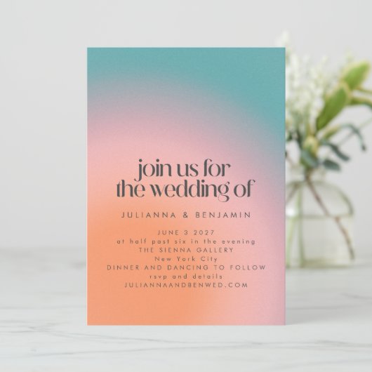 Retro Groovy kleurrijk Blauwgroen roze Oranje huwe Kaart (Staand voorkant)