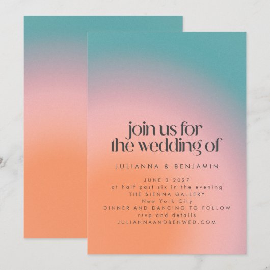 Retro Groovy kleurrijk Blauwgroen roze Oranje huwe Kaart (Voorkant / Achterkant)