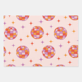 Retro Groovy Kleurrijk Disco Ballen Patroon  Inpakpapier Vel
