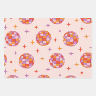 Retro Groovy Kleurrijk Disco Ballen Patroon Inpakpapier Vel