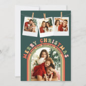 Retro Groovy Kleurrijke 4 Foto Groene Kerstmis Feestdagenkaart (Voorkant)