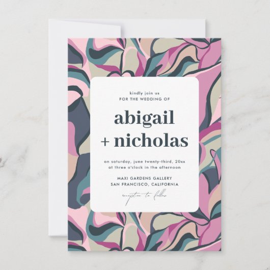 Retro Groovy Kleurrijke Abstracte Unieke Bruiloft Kaart (Voorkant)