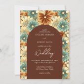Retro groovy kleurrijke bloemen boog bruiloft kaart (Voorkant)