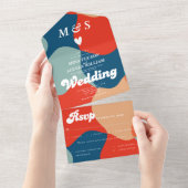 Retro groovy kleurrijke bruiloft  all in one uitnodiging (Afscheurbaar)