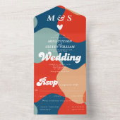 Retro groovy kleurrijke bruiloft  all in one uitnodiging (Binnen)