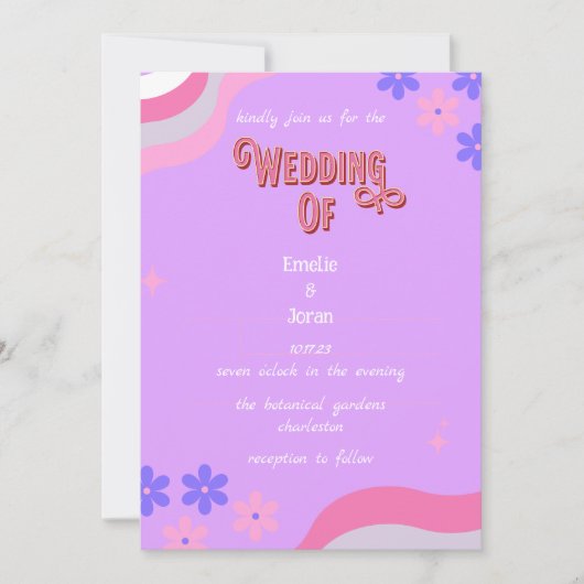 retro groovy kleurrijke bruiloft kaart (Voorkant)