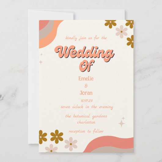 retro groovy kleurrijke bruiloft kaart (Voorkant)