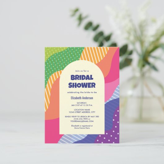 Retro Groovy Kleurrijke Curvy Wavy Vrijgezellenfee Kaart (Staand voorkant)