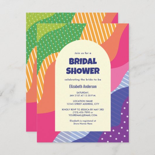 Retro Groovy Kleurrijke Curvy Wavy Vrijgezellenfee Kaart (Voorkant / Achterkant)