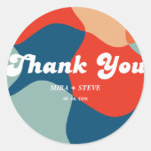 Retro groovy kleurrijke dank u Bruiloft Ronde Sticker (Voorkant)