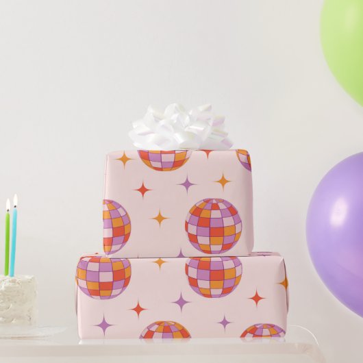 Retro Groovy Kleurrijke Disco Balls Patroon Cadeaupapier (Feestgeschenken)