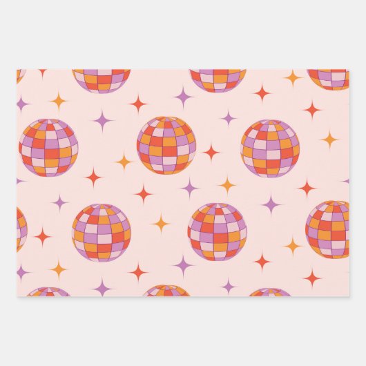 Retro Groovy Kleurrijke Disco Balls Patroon Inpakpapier Vel (Voorkant)